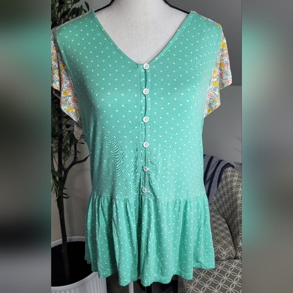 Matilda Jane Women's Size Medium Dream Chasers Free to Be Blouse Top Polka Dots - Picture 2 of 4